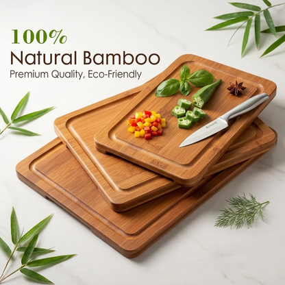Navopalo Double-Sided Deep Carbonized Bamboo Cutting Board with Non-Slip Wood Stand - Professional Grade Chopping Board with Juice Well & Easy-Carry Handles