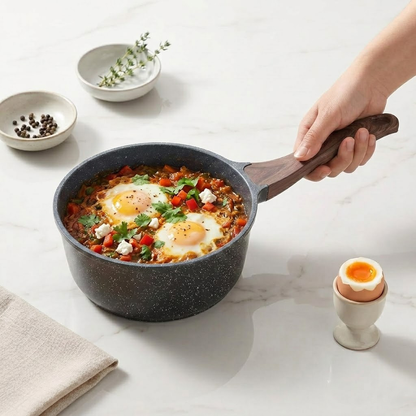 Navopalo Swiss Granite Nonstick Frying Pan with Glass Lid - 8/10 Inch Skillet with Heat-Insulated Handle - Stone Derived Coating Egg Pan - Induction Compatible Kitchen Cookware