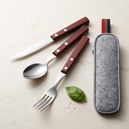 Navopalo Modern 3-Piece Travel Cutlery Set - High-Grade Stainless Steel Portable Utensils with Slim Storage Case, Reusable & Sustainable