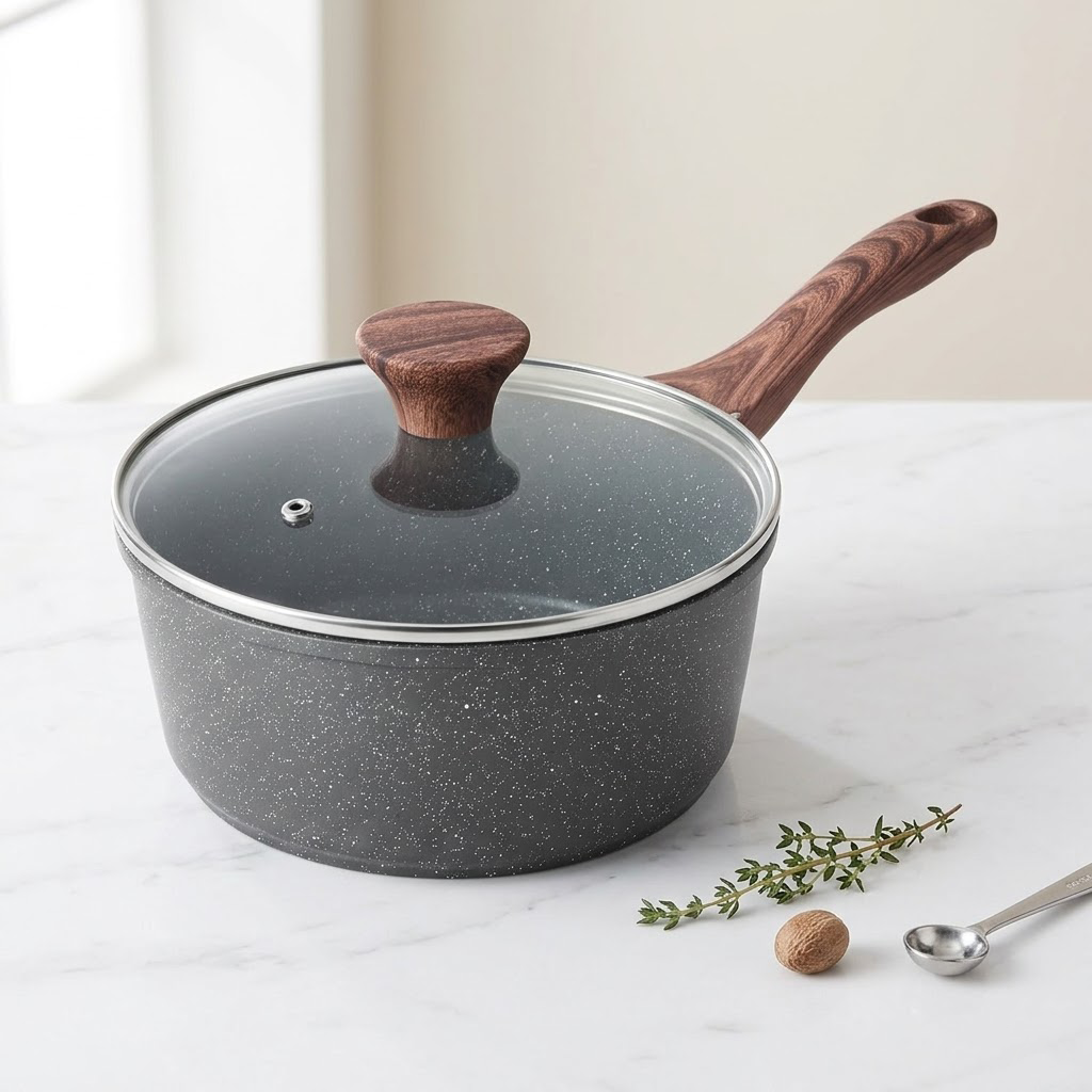 Navopalo Swiss Granite Nonstick Frying Pan with Glass Lid - 8/10 Inch Skillet with Heat-Insulated Handle - Stone Derived Coating Egg Pan - Induction Compatible Kitchen Cookware